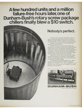 Print Ad Dunham-Bush Rotary Screw Package Chillers 1977 Replacement Reliable